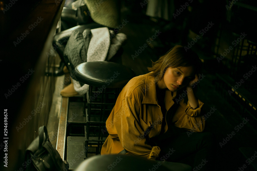 portrait of beautiful waiting girl in institution