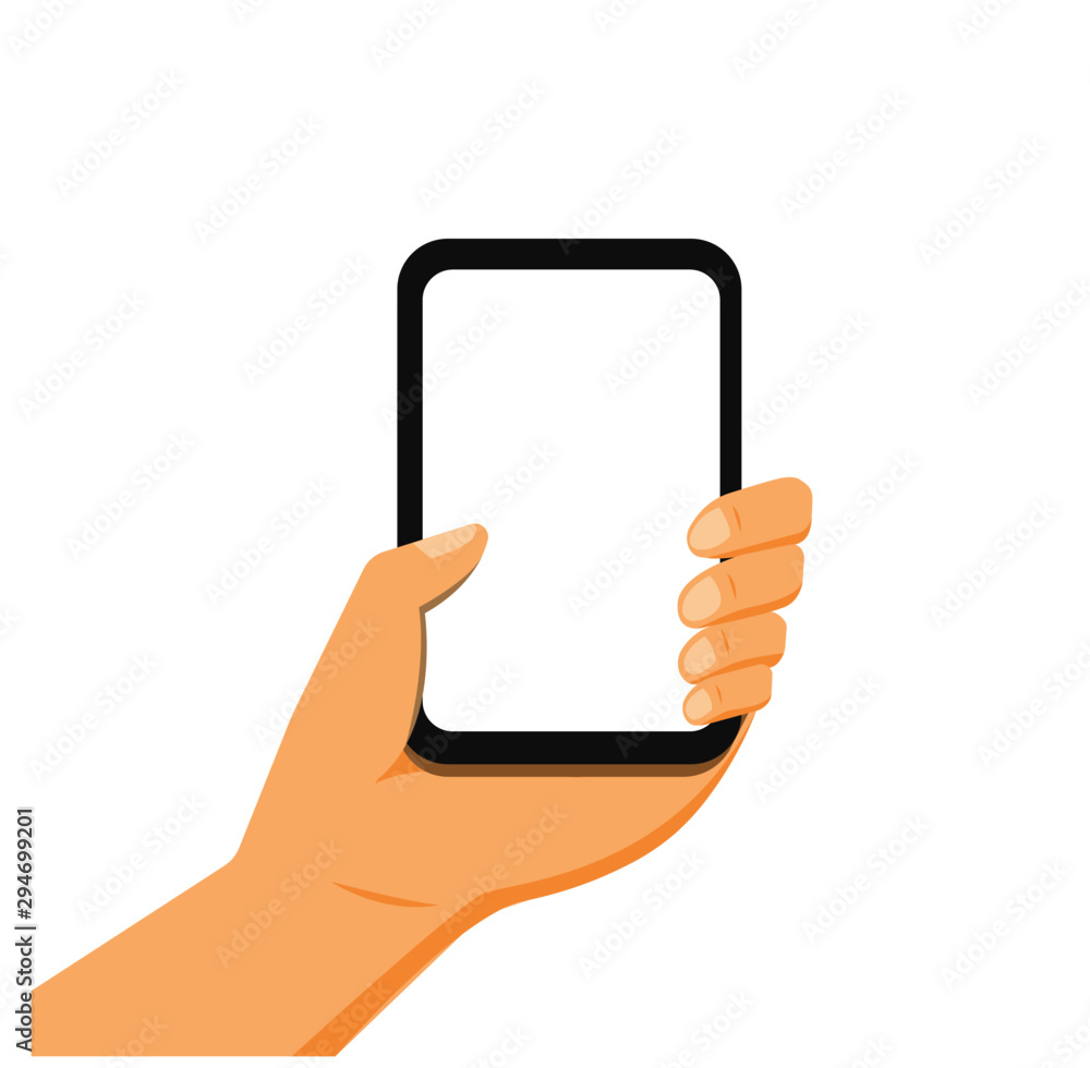 hand holding smartphone flat illustration vector. 