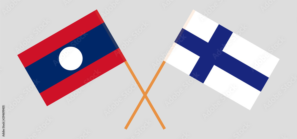 Laos and Finland. Laotian and Finnish flags