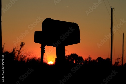 Kansas Country Sunset with a Rural Mailbox silhouette