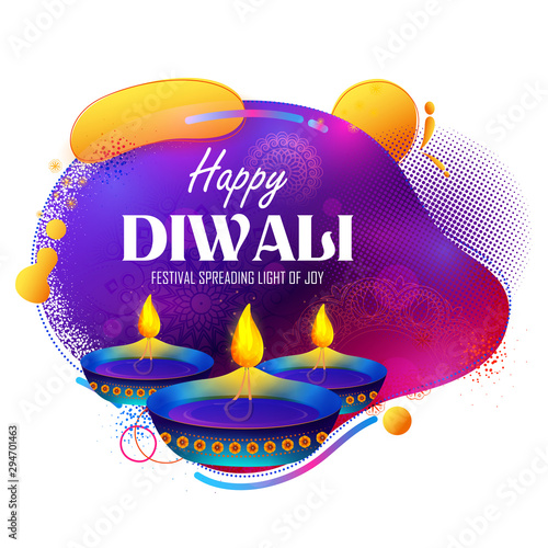 illustration of burning diya on happy Diwali Holiday background for light festival of India