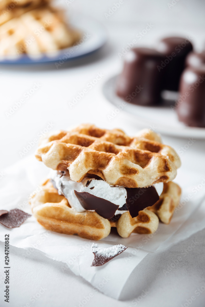 Food: Liege waffles s'more style Food: Liege waffles s'more style