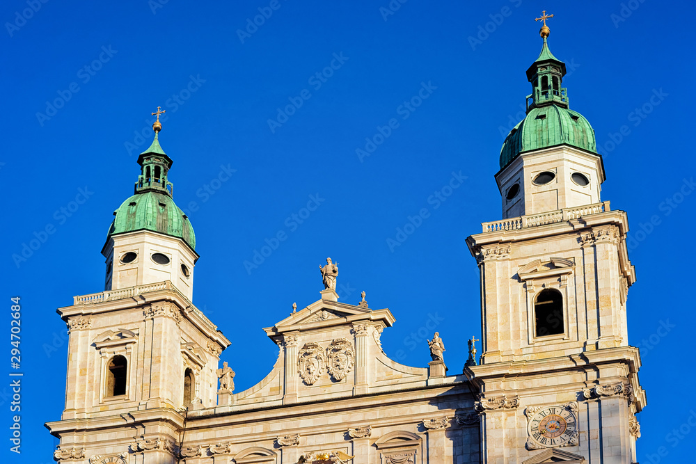 Facade of Salzburger Dom Salzburg Cathedral in Austria