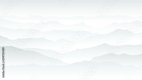White background landscape, misty fog on mountain slopes. Abstract gradient background, vector illustration.