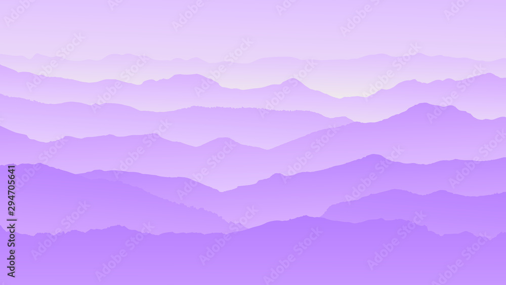 Abstract dawn background landscape, misty fog on mountain slopes. Abstract gradient background, vector illustration.