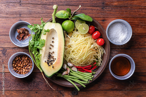 Papaya salad recipe ingredients, Somtum photo