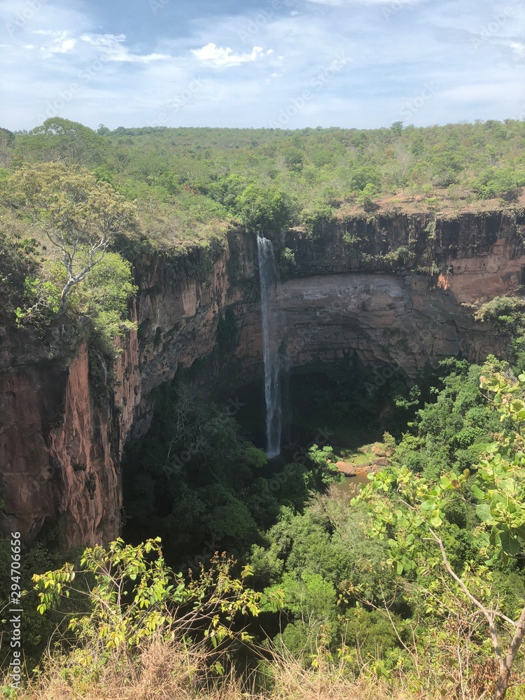 Waterfall (veu da noiva) at Chapada dos Guimaraes, Mato Grosso, Brazil