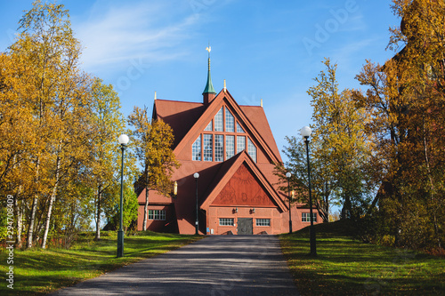 Quadro su tela Summer sunny view of Kiruna streets, the northernmost town in Sweden, province o