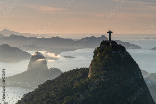 Landscape of Christ the Redeemer statue and Sugar Loaf mountain