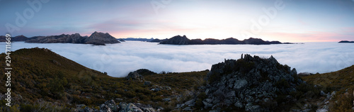 Mists at sunrise from the top of mountains, Spain photo