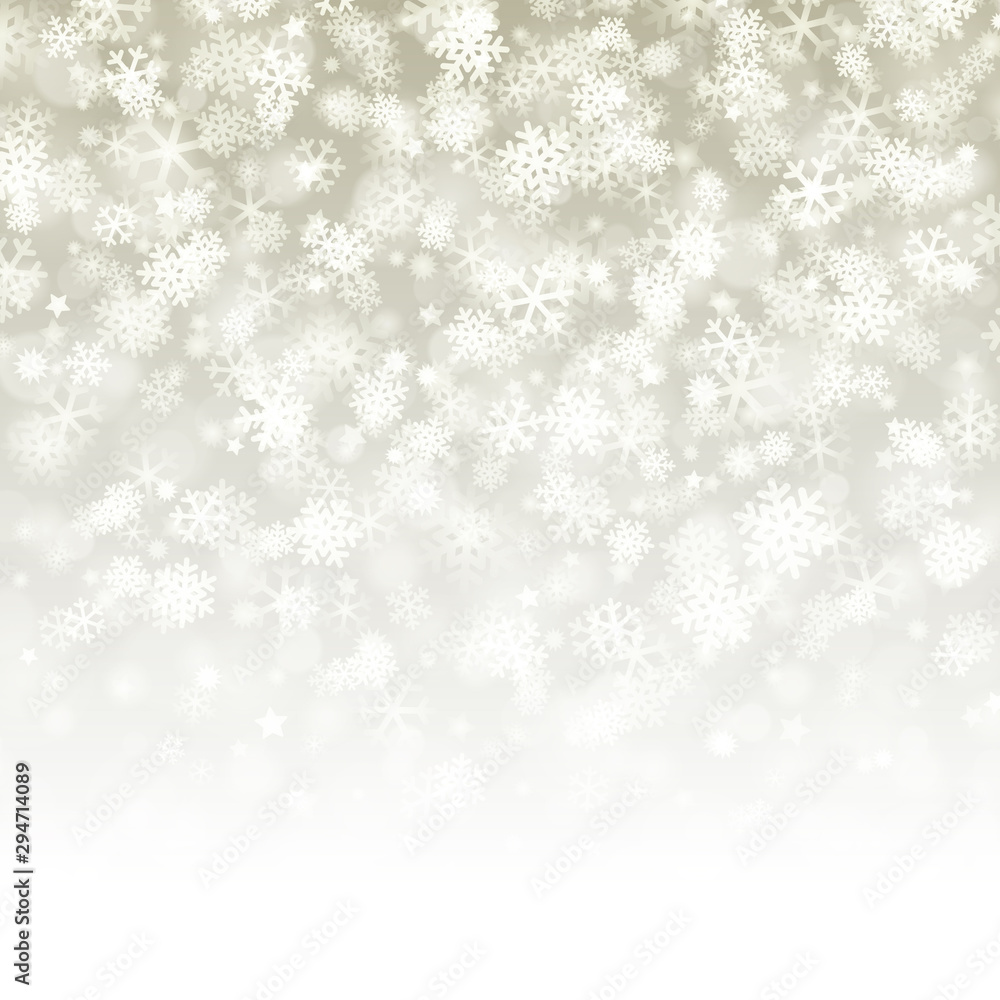 Christmas silver glitter lights background of bright glow snowflakes and place for text vector illustration Christmas silver glitter lights background of bright glow snowflakes and place for text vector illustration