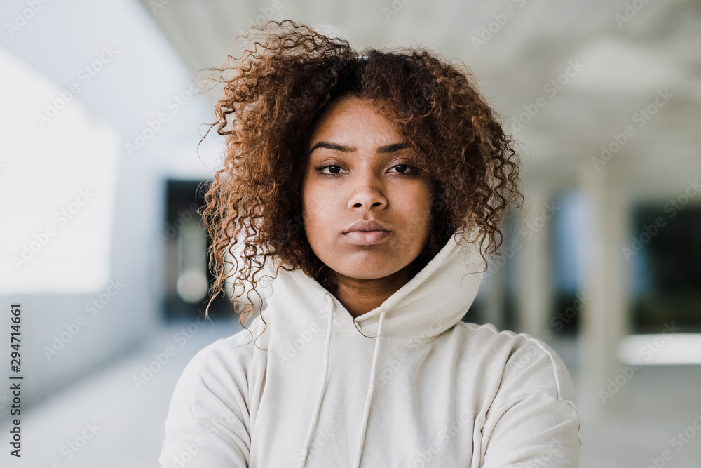 Portrait of African American woman in urban area Portrait of African American woman in urban area