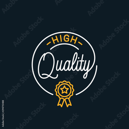Quality stamp logo. Round linear of lettering