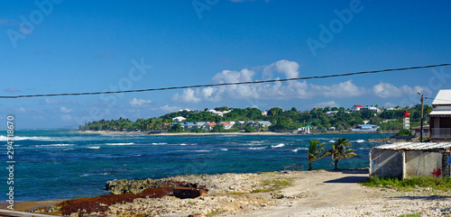 The picturesque coastline of Le Moule town in Guadeloupe, Grande-Terre island, french West Indies