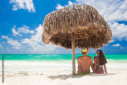 Couple on a tropical beach at Cayo Largo, Cuba