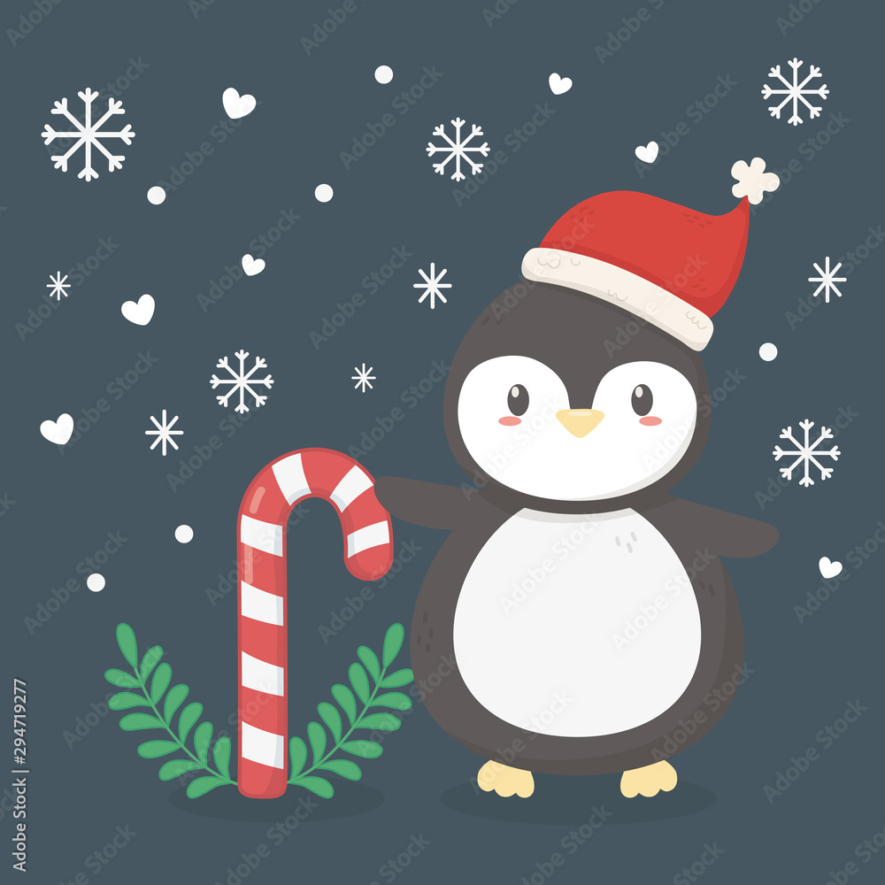 penguin with hat and cany cane celebration merry christmas poster penguin with hat and cany cane celebration merry christmas poster