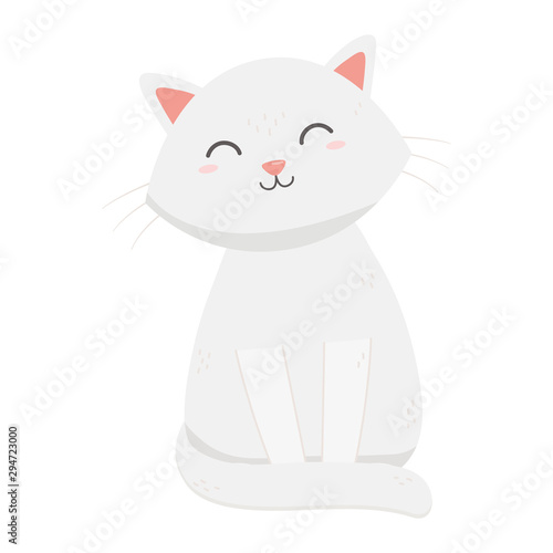 cute white cat sitting pet icon