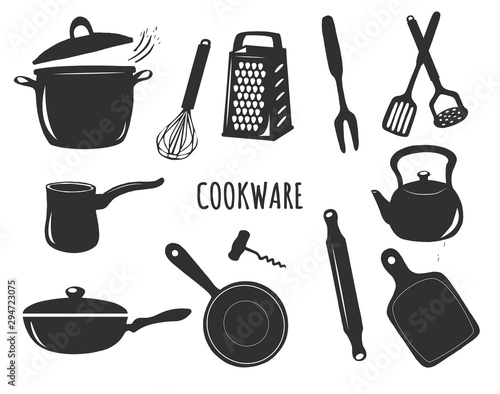 Kitchenware silhouette icons set