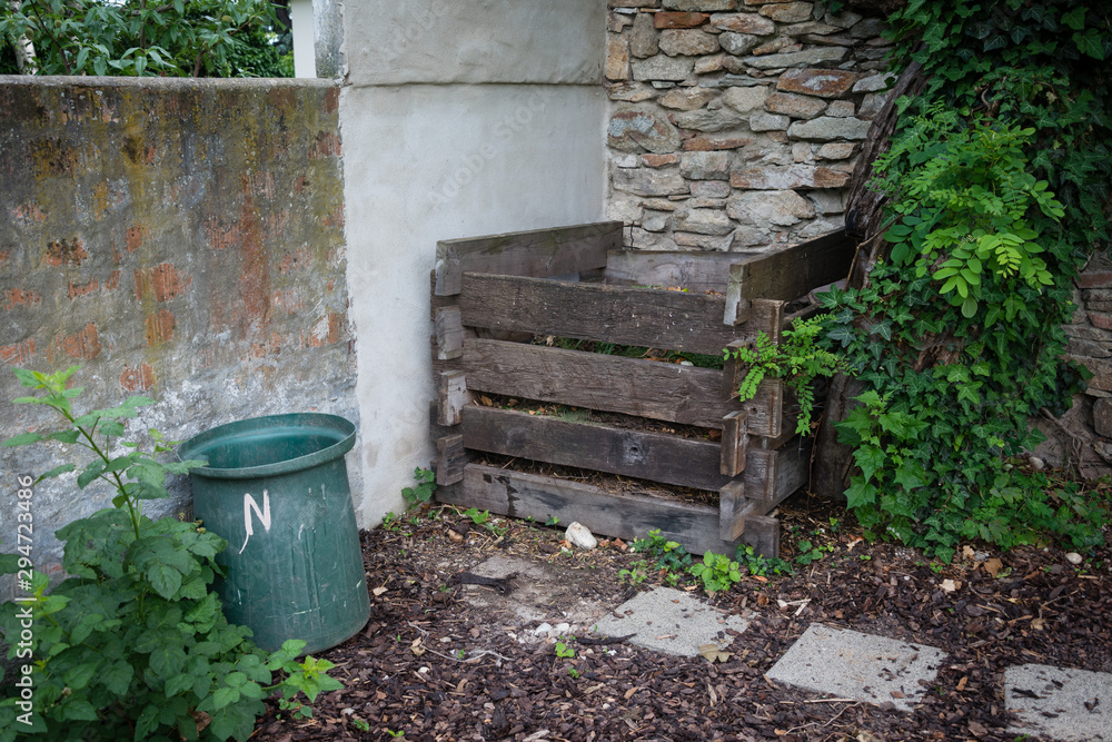 Compost bin in nature garden