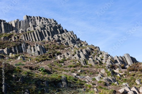 Basalt columnar separation - Basalt organ - in Panska Skala, Kamenicky Senov, hexagonal or pentagonal, northern Bohemia, Czech Republic photo