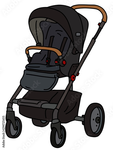 The vectorized hand drawing of a black sport seat stroller