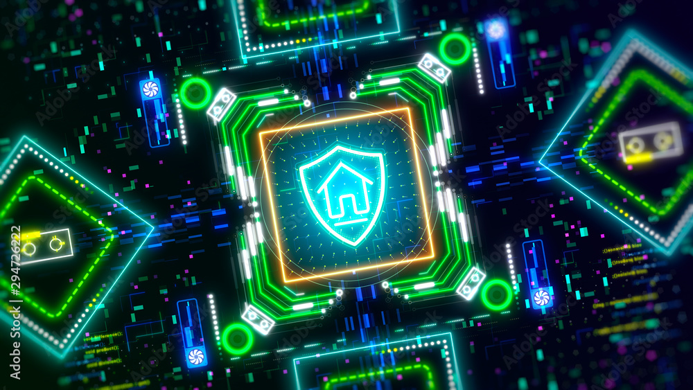 Fototapeta premium Cryptocurrency, blockchain, internet safety symbol on digital background.