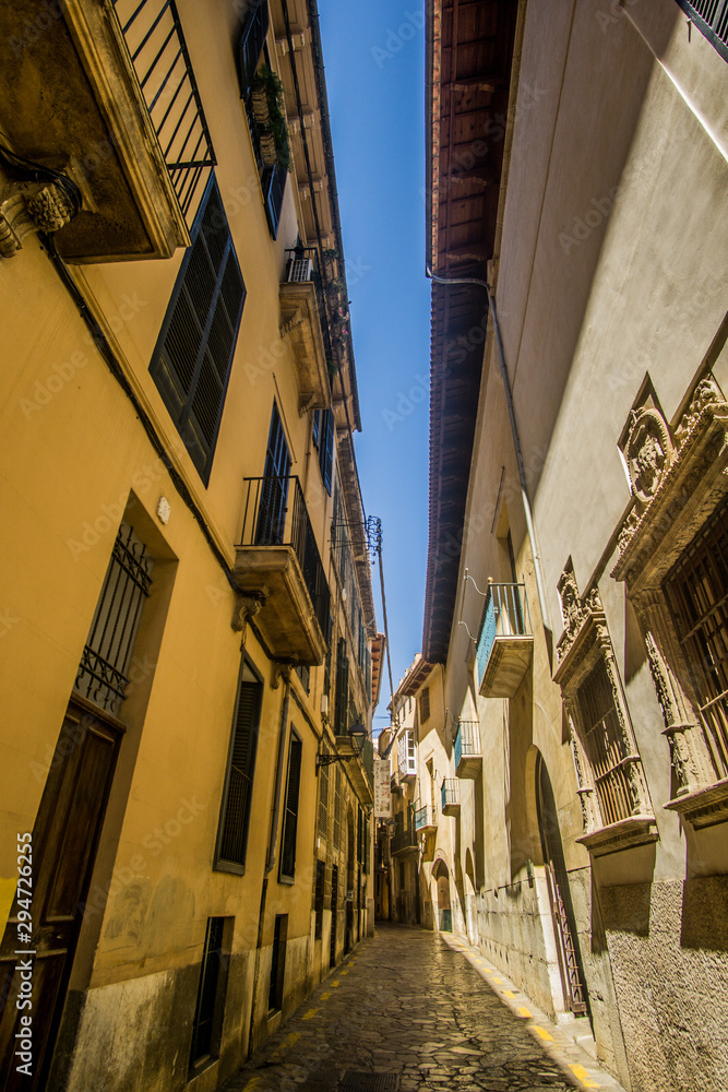 The colorful streets of the old town of Palma. 