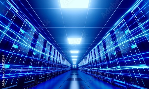 3D server room  data center - storage  hosting  fast Internet concept