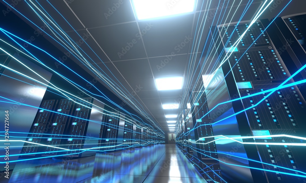 Obraz premium 3D server room/ data center - storage, hosting, fast Internet concept