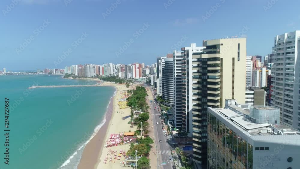 Fortaleza, Ceará / Brazil. Beira Mar. Buildings landscape on the shore. Beiramar, Fortaleza. Aerial view. 4K. Fortaleza, Ceará / Brazil. Beira Mar. Buildings landscape on the shore. Beiramar, Fortaleza. Aerial view. 4K.