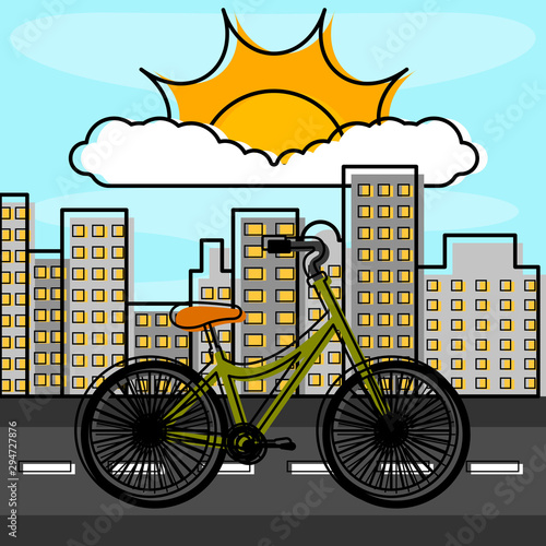 Bicycle over a city landscape - Vector illustration