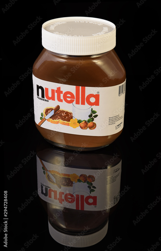 Jar of Nutella Hazelnut Spread. Nutella is the brand name of a hazelnut