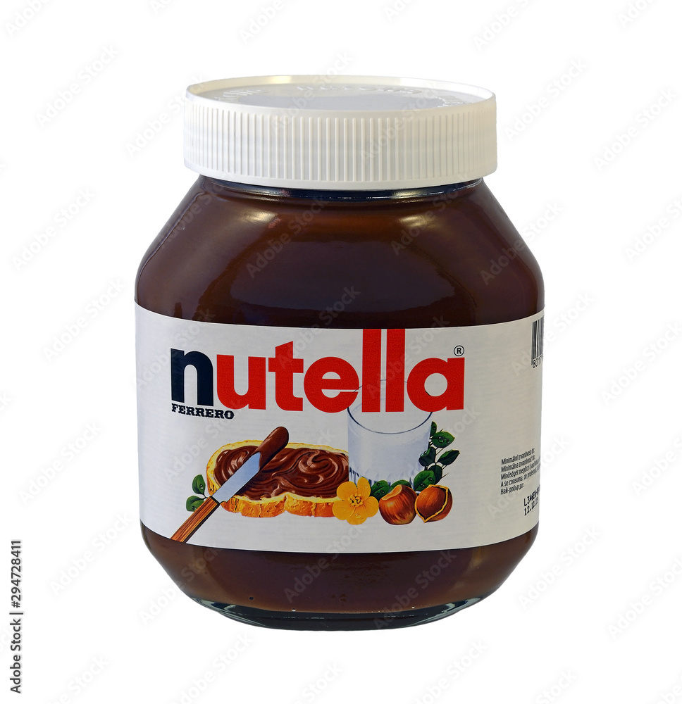 Jar of Nutella Hazelnut Spread. Nutella is the brand name of a hazelnut