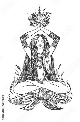 Pretty girl meditating in lotus pose