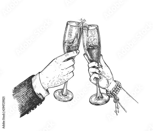 Human hands with glasses sketch