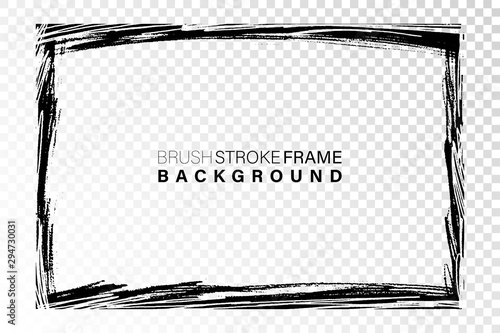 Hand drawn grunge frame rectangular shape. Black paint strokes as graphic resources. Ink brush painted backdrop with copy space.