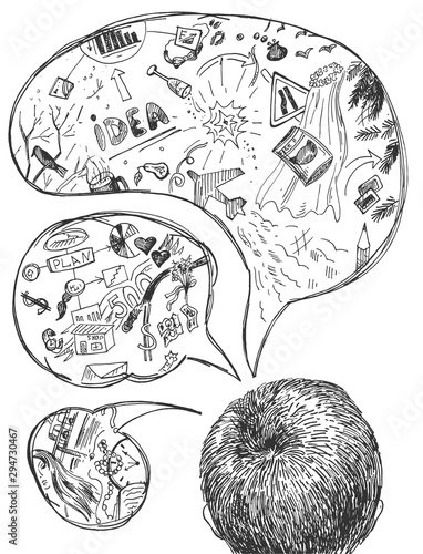 Men head with variety of thoughts