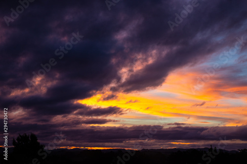 Dramatic sunset sky over Tongariro, New Zealand