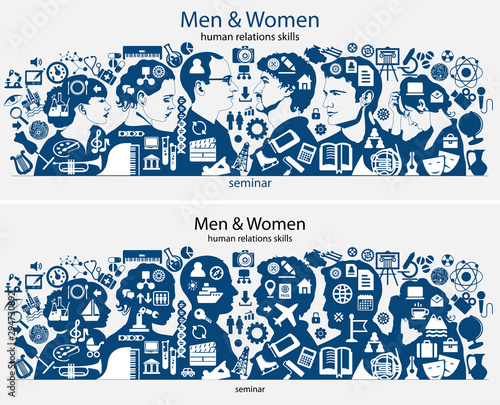 Professions, male and female. Society. Work.