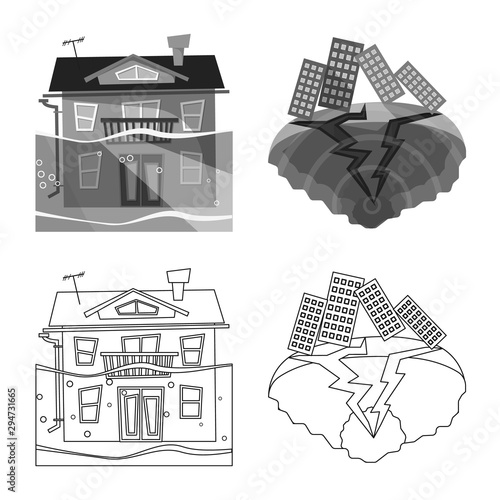 Vector design of weather and distress logo. Set of weather and crash stock symbol for web.