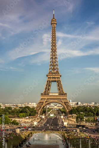 Eiffel Tower Paris France beautiful sunset scenic view tres beau Paris Tour famous landmark building  © Cristi