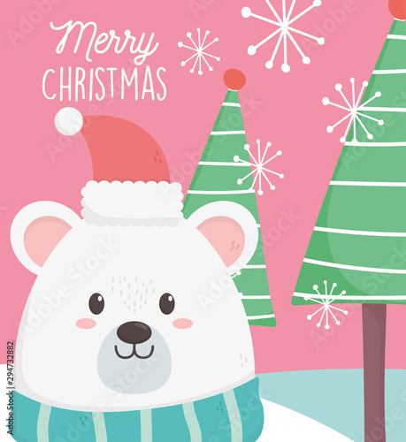 polar bear with hat scarf and trees merry christmas card
