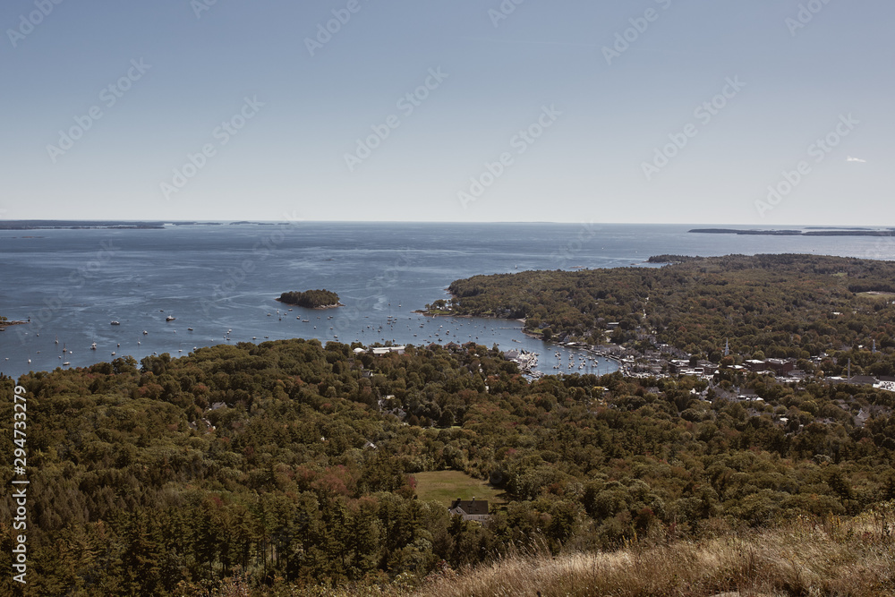 Overlooking Penobscot Bay from the summit of Mt Battie at Camden Hills Stat Park in Camden, Maine.  