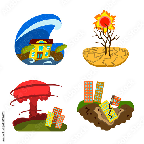 Vector illustration of cataclysm and disaster logo. Collection of cataclysm and apocalypse vector icon for stock.