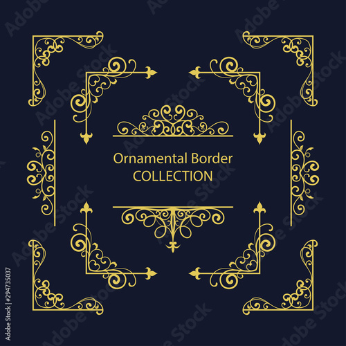 Set of golden border ornaments.Vector