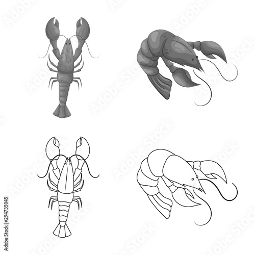 Vector illustration of appetizer and ocean symbol. Set of appetizer and delicacy vector icon for stock.