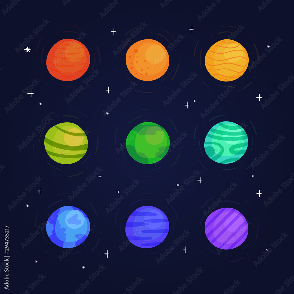 Hand drawn colourful planet collection.Vector