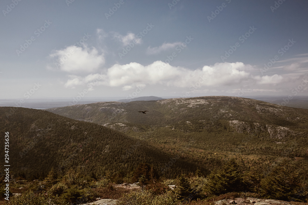 View of Jordan Pond from Cadillac Mountain in Acadia National Park on Mount Desert Island, Maine.  
