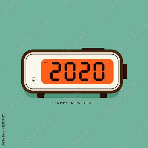 2020 Happy new year concept decorative with vintage digital alarm clock