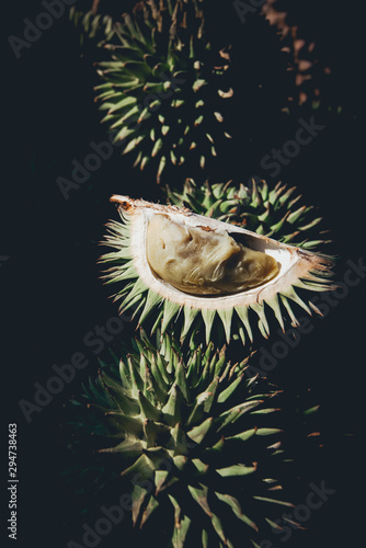 Durian Fruits exposed showing it content 